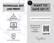 Load image into Gallery viewer, Editable Race Bib Templates | With 7 Running Race Bib Templates included, Digital Running Printable, Racing Canva Template
