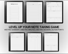 Load image into Gallery viewer, Meeting Notes templates for Kindle Scribe | Meeting Minutes, Meeting Agenda, Meeting Note taking template, Project planner, Task List, Planners for Kindle Scribe
