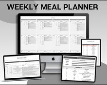 Load image into Gallery viewer, Ultimate Meal Planner Spreadsheet | Perfect Recipe Template with AUTOMATED Grocery List, Family Meal Prep, Weekly Meal Plan &amp; Shopping List | Google Sheets | Mono
