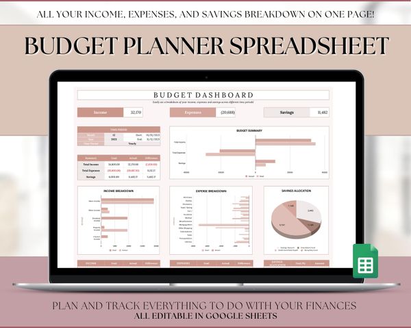 Budget Spreadsheet | Google Sheets Automated Budget Planner for Paychecks, Financial Planning and Savings | Lux
