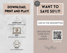 Load image into Gallery viewer, Editable Capture the Love QR Code Sign | EDITABLE Wedding Reception Signage for Camera, Wedding Table games, QR Code Canva Template &amp; Modern Photo Sign
