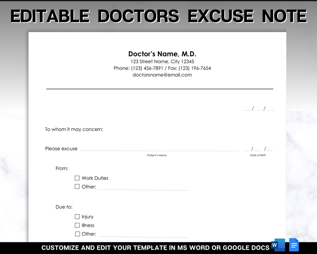Editable Doctors Excuse Note | Perfect Template For School or Work!