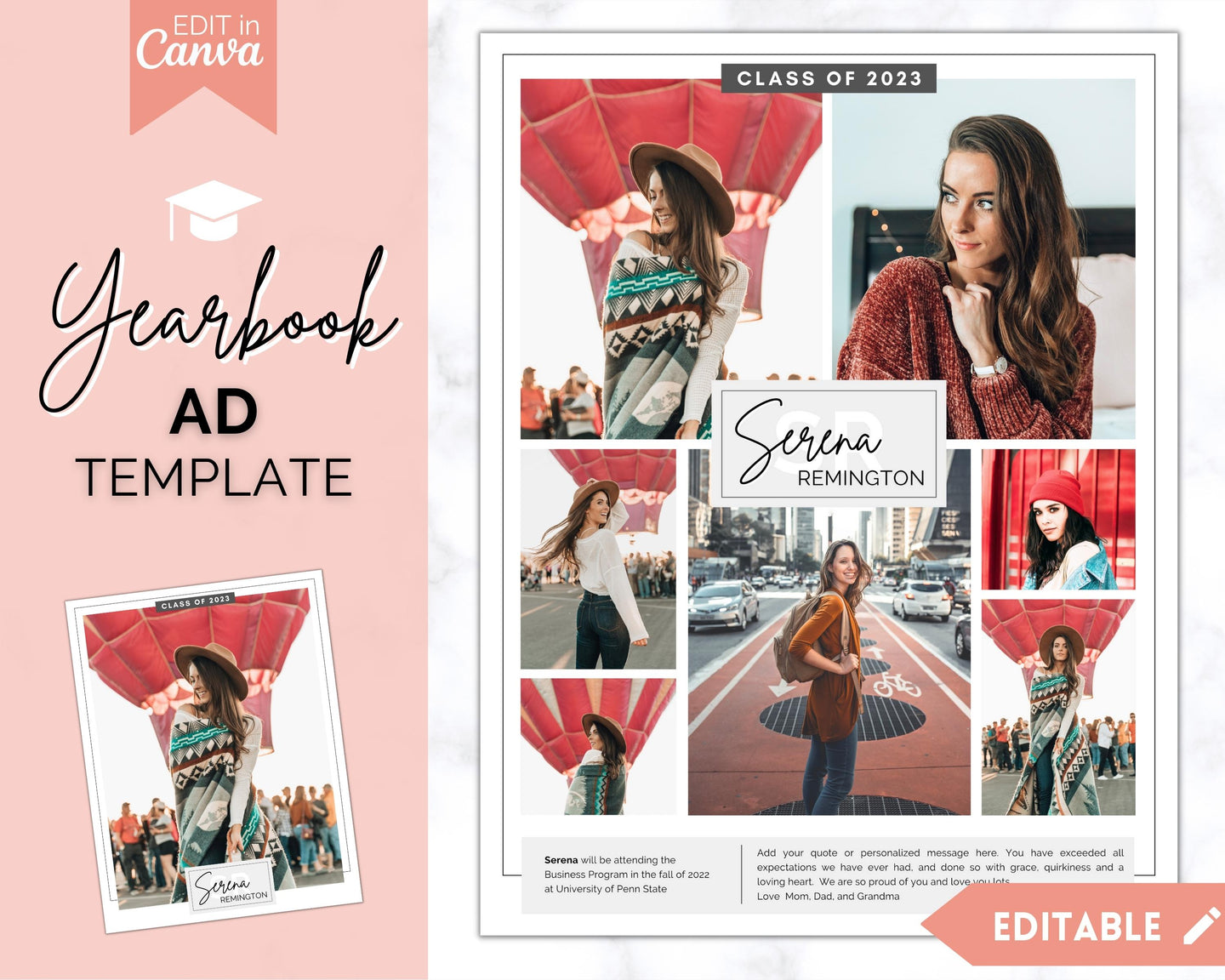 Yearbook Ad Template for Senior & High School Graduation | FULL Page School Yearbook | Style 7