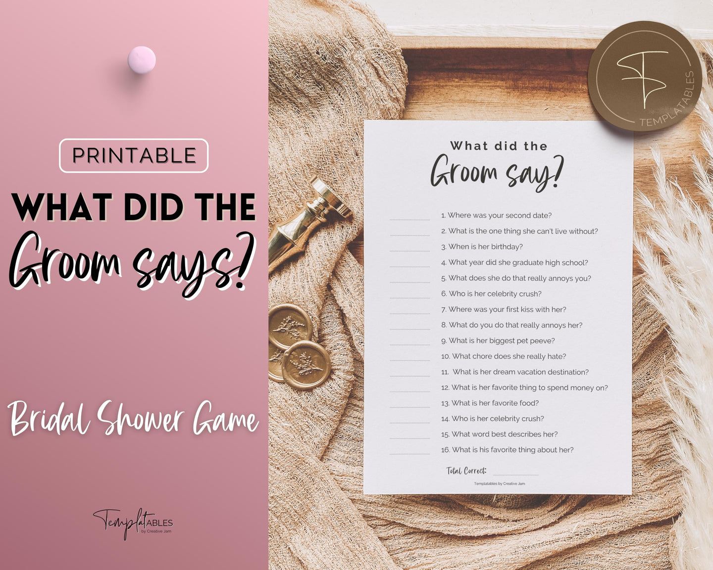 'What did the Groom Say?' Bridal Shower Game Printable