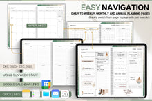 Load image into Gallery viewer, 2026 Digital Planner | GREEN GoodNotes Planner With Daily, Weekly &amp; Monthly Planner | SMART Apple, ChatGPT, Google Integration links

