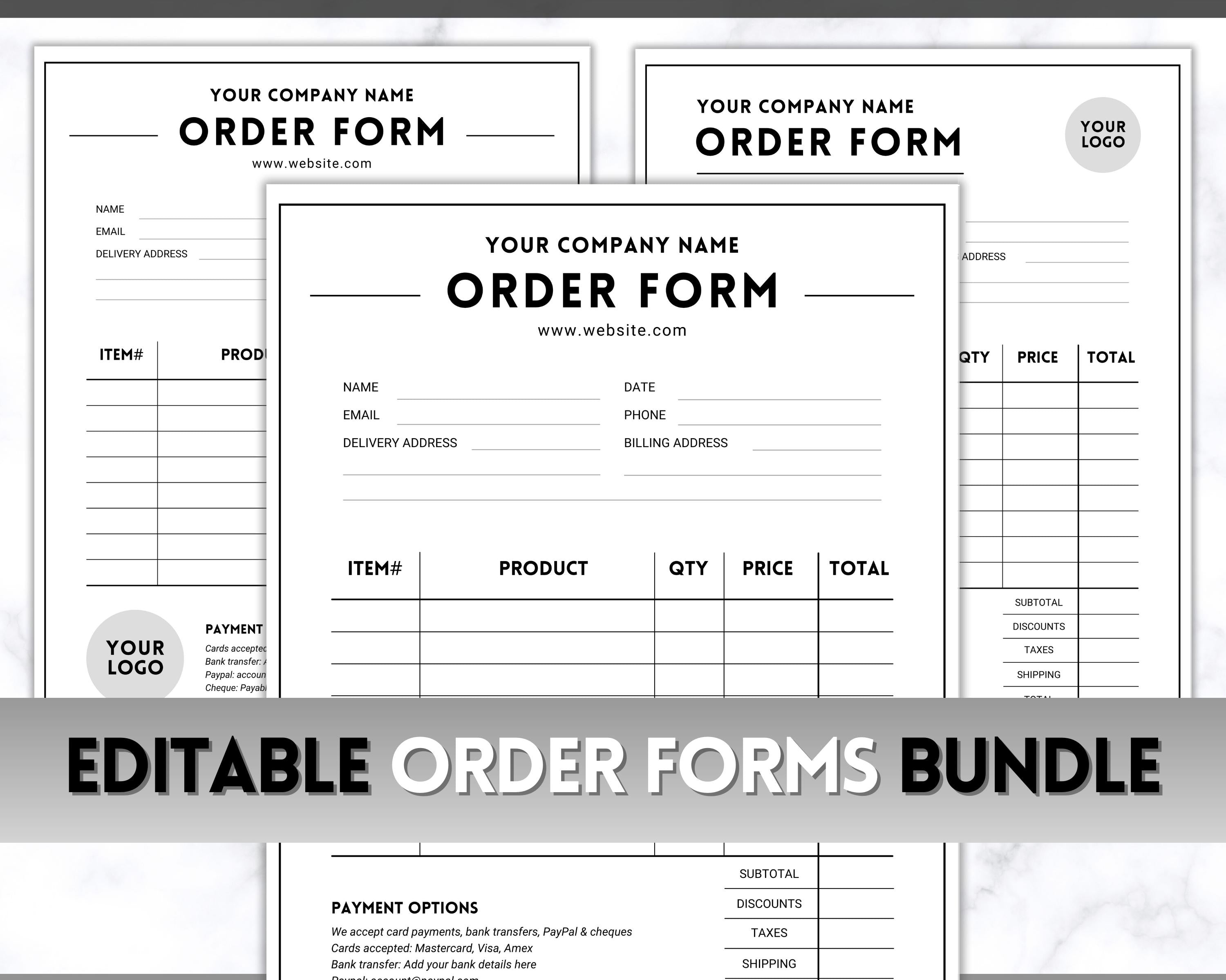 Editable Order Form Template Bundle for Small Businesses