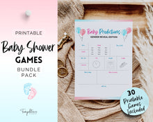 Load image into Gallery viewer, Gender Reveal Games Bundle | Includes Gender reveal party, Baby announcement, What will baby be, Bingo, Baby predictions &amp; Blue or pink party games | Balloons
