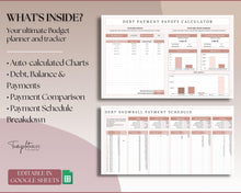 Load image into Gallery viewer, Dave Ramsey Debt Snowball Calculator | Google Sheets Debt Payoff Automated Tracker Template | Budget Planner Spreadsheet | Lux
