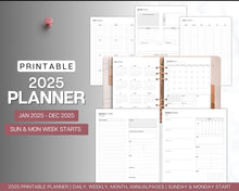 Load image into Gallery viewer, 2025 Dated Printable Planner | Daily, Weekly, Monthly Pages, Calendar, To Do List Printable Inserts
