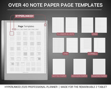 Load image into Gallery viewer, 2026 Digital Planner for Professionals, reMarkable Calendar, Minimalist Daily Schedule, Task List, Templates for reMarkable
