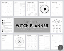 Load image into Gallery viewer, 2024 Printable Witch Planner | 2024 Witchy Journal, Moon Calendar, Tarot Journal, Spell Book, Grimoire, Witchcraft, Witchy stuff &amp; Goth Witch Kit
