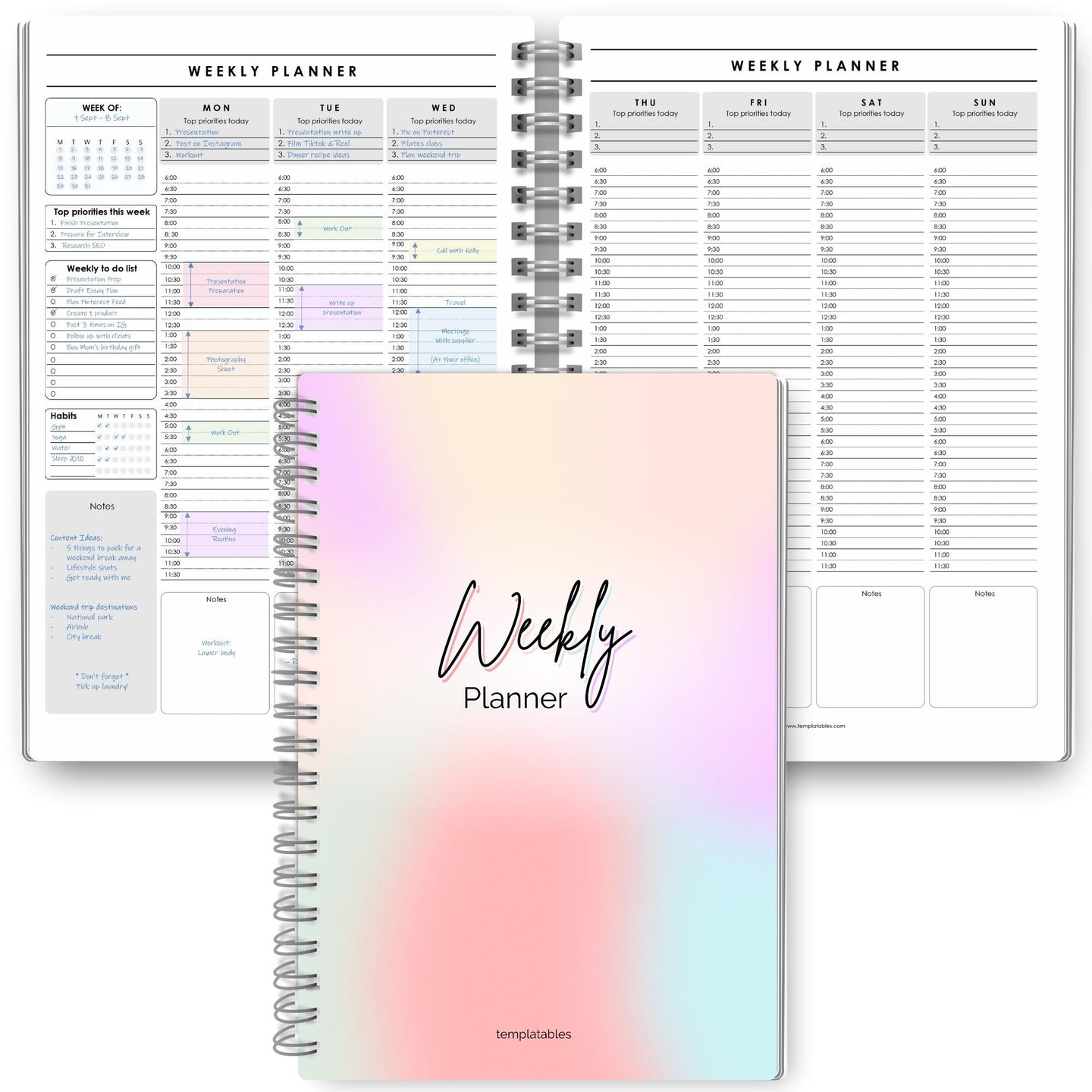 Weekly & Hourly Planner Organizer | Weekly Schedule, To Do List, Productivity Planner & Time Management | A5 Pastel Rainbow