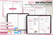 Load image into Gallery viewer, 2026 Digital Planner | PINK GoodNotes Planner With Daily, Weekly &amp; Monthly Planner | SMART Apple, ChatGPT, Google Integration links
