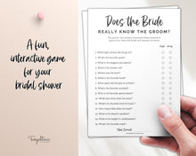 Load image into Gallery viewer, &#39;Does the Bride Really Know the Groom?&#39; Bridal Shower Game Printable
