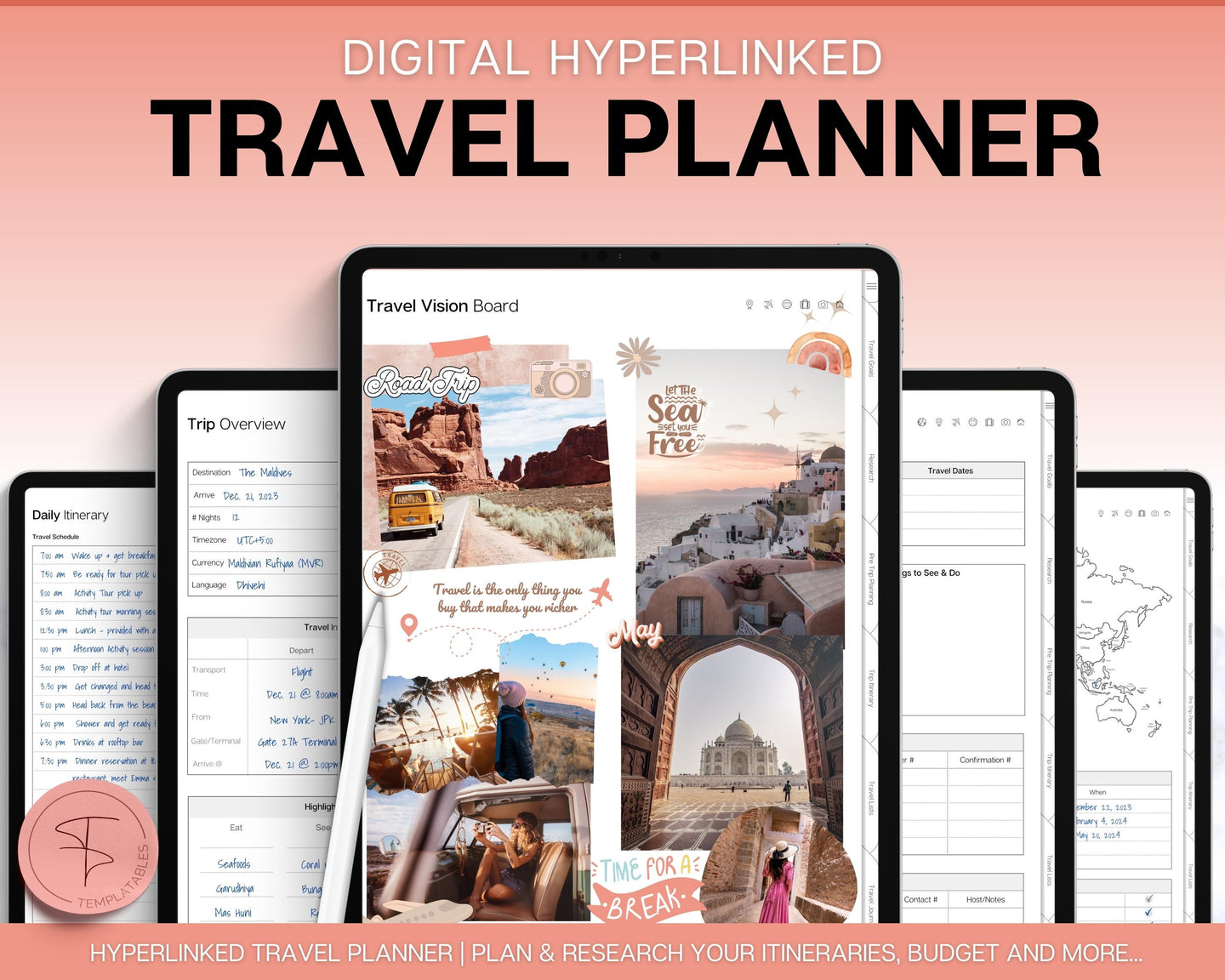 Digital Travel Planner | iPad & GoodNotes Travel Journal, Packing List & Travel Itinerary for Vacations & Trips