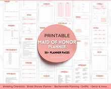 Load image into Gallery viewer, 50pg Maid of Honor Planner Bundle - Matron of Honor Wedding Planner | To Do List for Bridal Showers &amp; Bachelorette | Pink Watercolor
