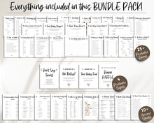 Load image into Gallery viewer, TWIN Baby Shower Games BUNDLE | 45 Twins Baby Shower Activity, Twin Trivia, whats in your purchase, Bingo, Word Scramble, Boho &amp; Woodland Themes
