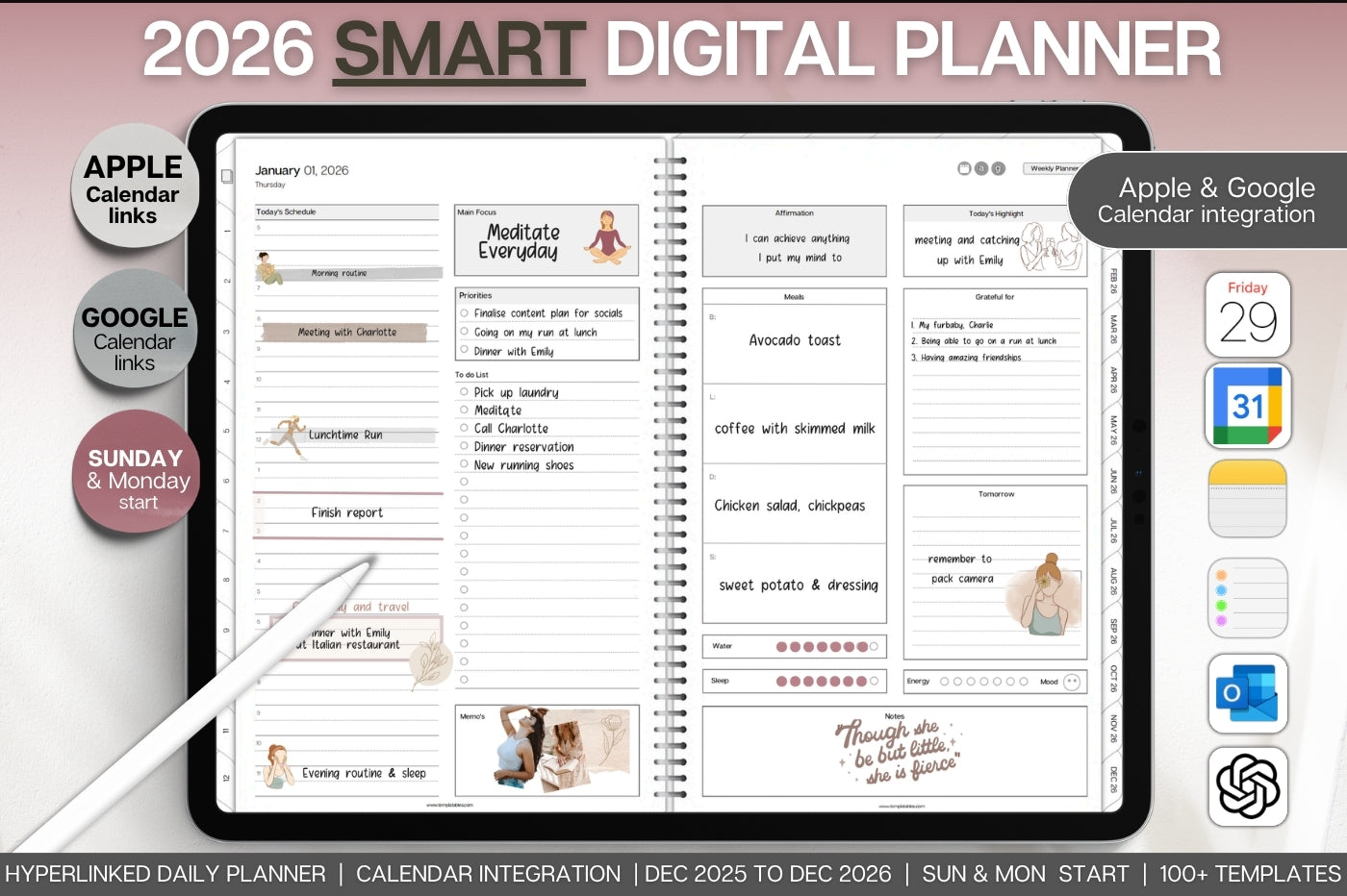 2026 MINIMALIST Digital Planner | GoodNotes Planner With Daily, Weekly & Monthly Planner | SMART Apple, ChatGPT, Google Integration links