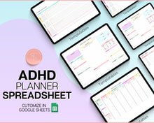 Load image into Gallery viewer, ADHD Planner Spreadsheet for Neurodivergent Adults | Google Sheets Daily &amp; Weekly Planner, Symptom Tracker, Brain Dump &amp; To Do Lists | Rainbow
