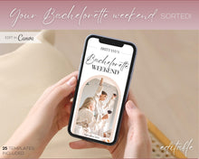 Load image into Gallery viewer, Bachelorette Itinerary Template: Personalize with our Canva Template | Mobile Itnierary for Weekend Girls Trips
