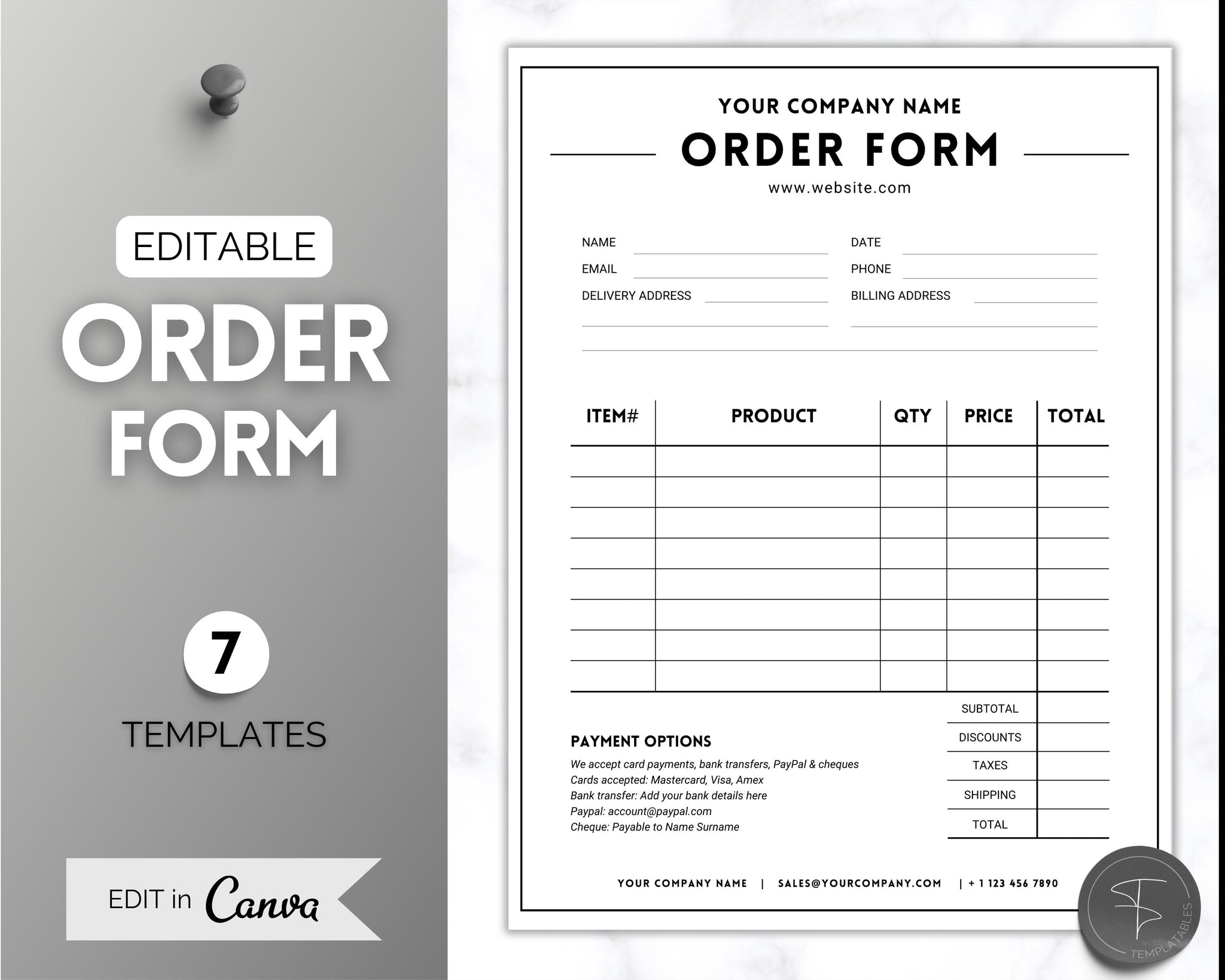 Editable Order Form Template Bundle for Small Businesses