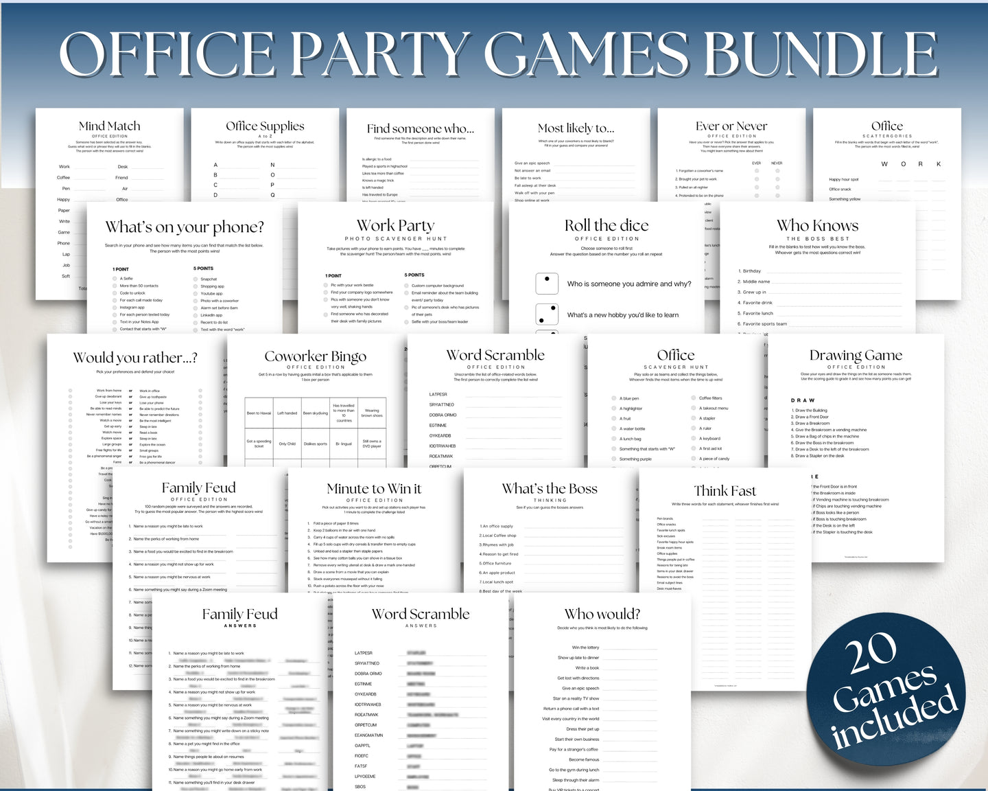 Office Party Games BUNDLE | Includes Ice Breaker Games, Office Work Party, Workplace Staff Games, Team Building & Christmas Holiday Party | Printable