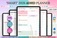 Load image into Gallery viewer, 2026 ADHD Daily Planner, COLORFUL GoodNotes Digital Planner for Neurodivergents, Brain Dump, iPad to do list, cleaning, Smart Apple Links
