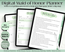 Load image into Gallery viewer, Digital Maid of Honor Planner | Matron of Honor Digital Planner, MOH Binder Book, Wedding Checklist, Bridal Shower, Bachelorette &amp; GoodNotes | Green
