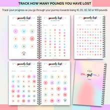 Load image into Gallery viewer, 12 Month Weight Loss Journal for Women | Pounds Lost &amp; Body Measurements Tracker | A5
