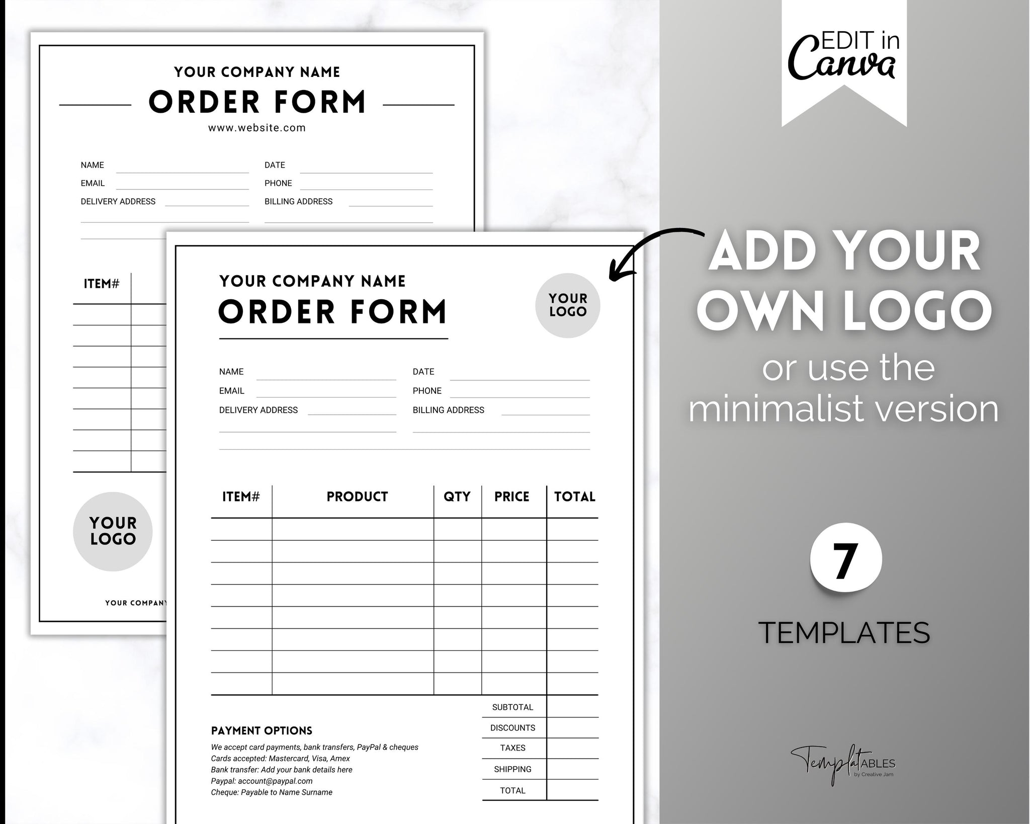 Editable Order Form Template Bundle for Small Businesses