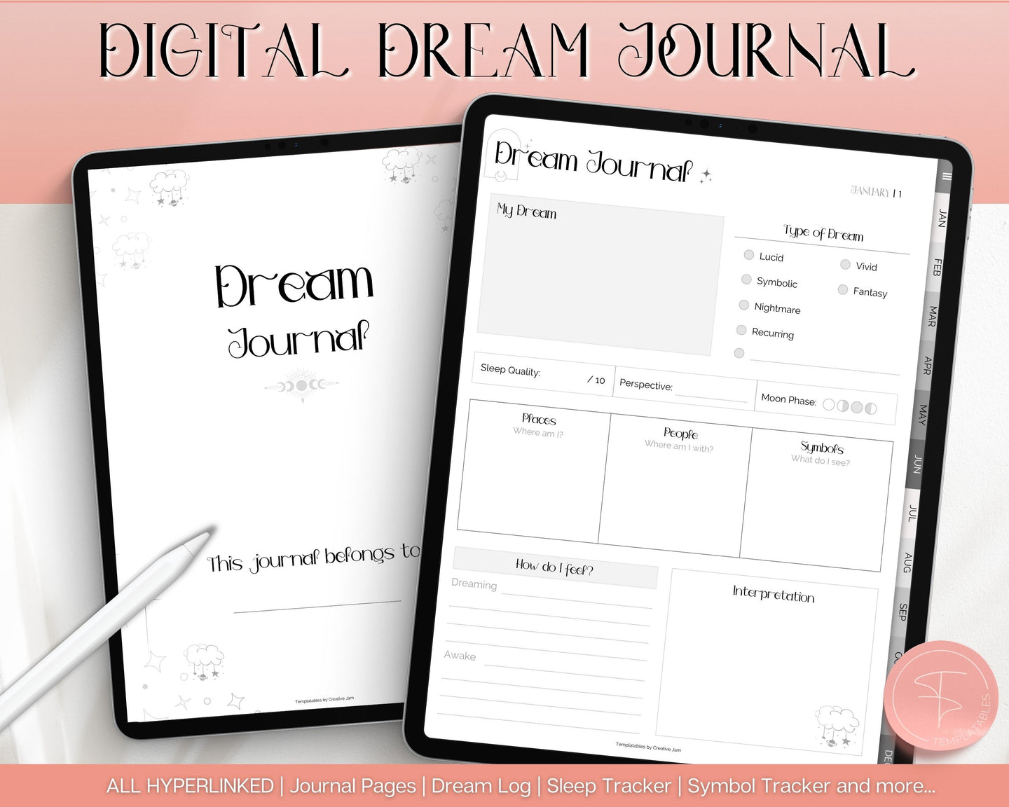 Digital Dream Journal for GoodNotes & iPad | Digital Dream Diary, Dream Analysis, Dream Interpretation & Sleep Tracker