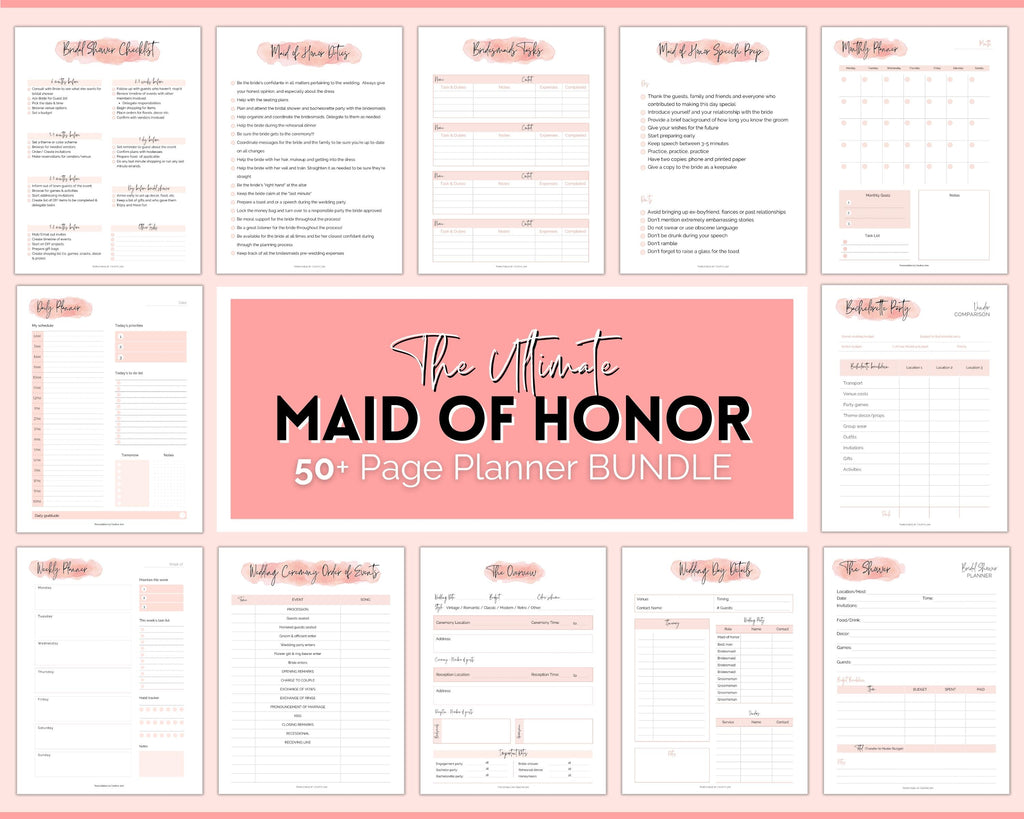 50pg Maid of Honor Wedding Planner for Bridal Showers & Bachelorette 50pg-maid-of-honor-wedding-planner-for-bridal-showers-bachelorette