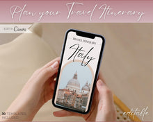 Load image into Gallery viewer, MOBILE Travel Itinerary Template | Create Your Travel Guide Itinerary for Weekend Trips, Birthdays, Girls Trips with Canva
