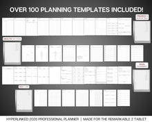 Load image into Gallery viewer, 2026 Digital Planner for Professionals, reMarkable Calendar, Minimalist Daily Schedule, Task List, Templates for reMarkable
