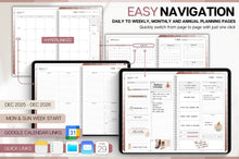 Load image into Gallery viewer, 2026 Digital Planner | BROWN GoodNotes Planner With Daily, Weekly &amp; Monthly Planner | SMART Apple, ChatGPT, Google Integration links
