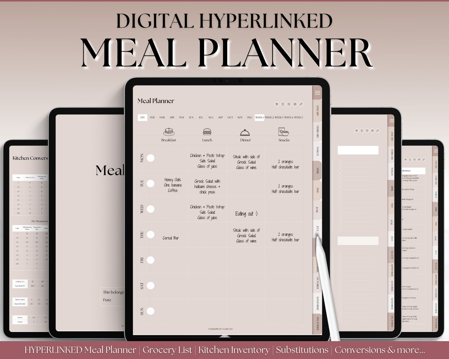 GoodNotes Meal Planner | Digital Planner | Luxury Weekly Meal Plan for your iPad | with grocery lists & more