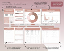 Load image into Gallery viewer, Digital Ultimate Travel Planner | Google Sheets Editable Travel Spreadsheet, Trip Expense Tracker, Packing List, Vacation Schedule | Nude
