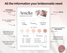 Load image into Gallery viewer, EDITABLE Bridesmaid Info Card | PHOTO Wedding Information &amp; Iteniary Card Canva Template | Style 1
