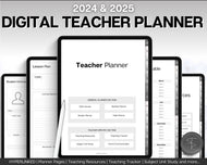 Digital Teacher Planner - 2024 & 2025 Academic Planner | GoodNotes Homeschool Lesson Plan Template for iPad | Monochrome Minimalist