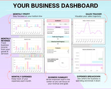 Load image into Gallery viewer, Small Business Bookkeeping Spreadsheet | Google Sheets Automated Business Expense Tracker &amp; Product Invetory Tracker | Rainbow
