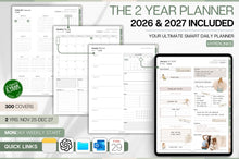 Load image into Gallery viewer, The 2 YEAR Digital Planner (2026 &amp; 2027) in GREEN. Daily Weekly, Monthly Planner &amp; Life Planner. Ideal for use on Goodnotes and iPad. Smart Apple Links
