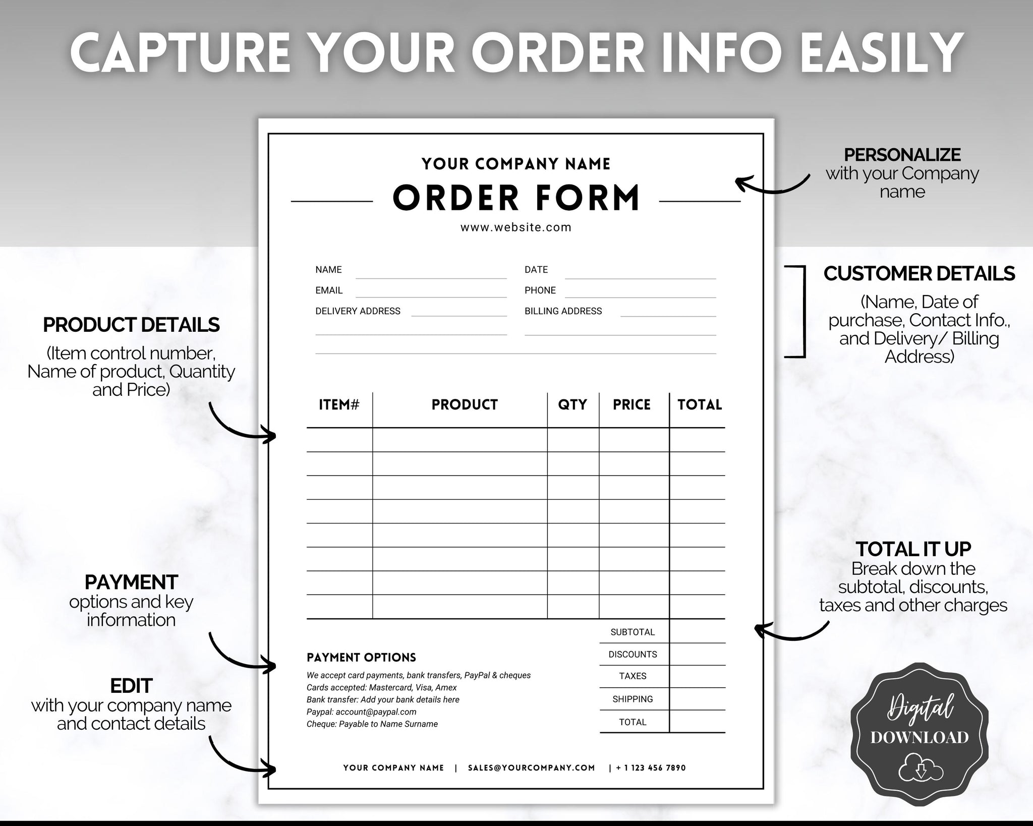 Editable Order Form Template Bundle for Small Businesses