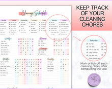 Load image into Gallery viewer, Editable Cleaning Schedule Template | Includes EDITABLE Cleaning Checklist, Cleaning Planner, Weekly House Chores, Clean Home Routine &amp; Monthly Cleaning List | Rainbow
