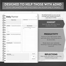Load image into Gallery viewer, ADHD Daily Planner for Neurodivergent Adults - Productivity Daily Planner &amp; Task Management to Stay Organized and Focused | A5 Mono

