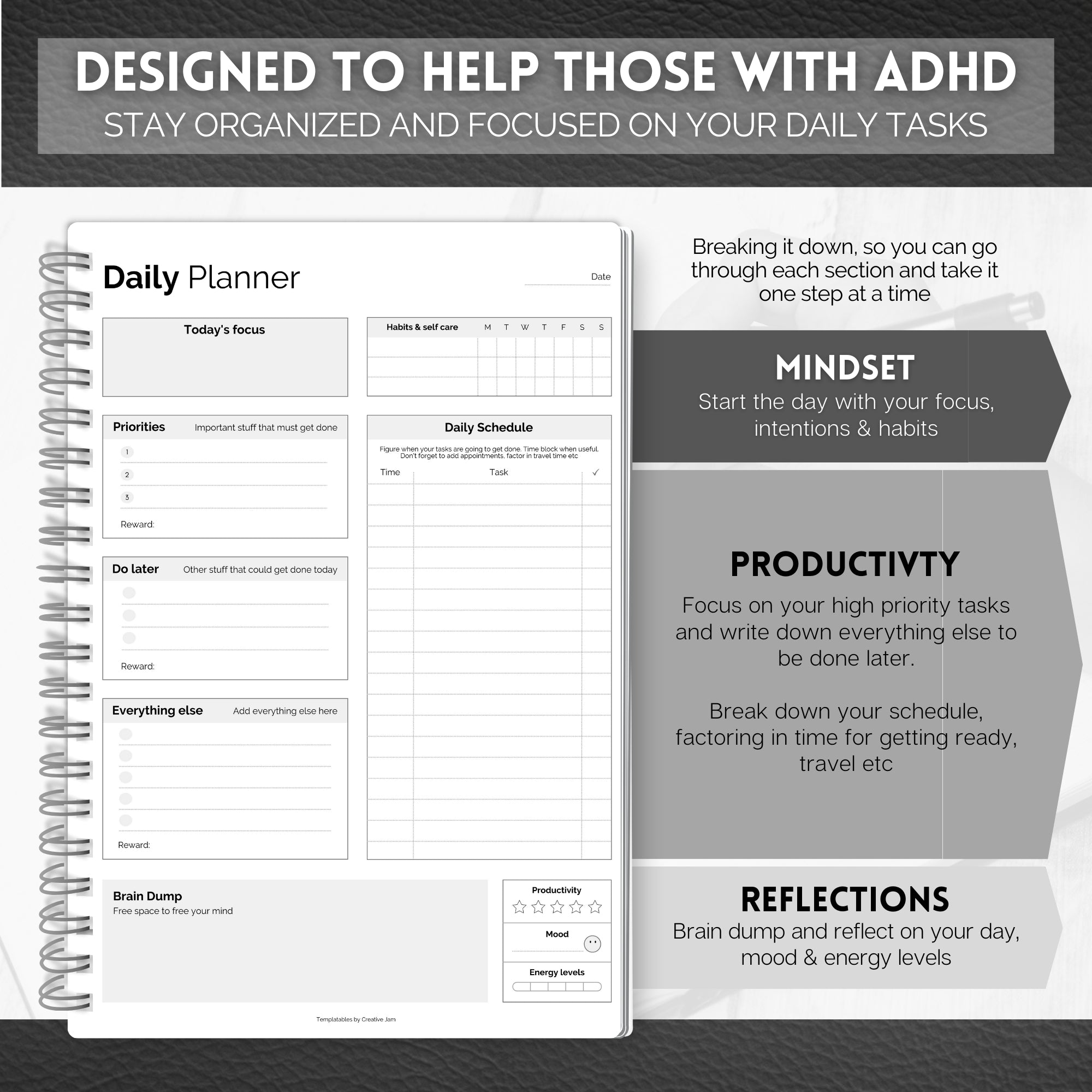 ADHD Daily Planner Notepad For Neurodivergent Adults - Productivity Daily Planner Desk Pad & Task Management To Stay Organized And Focused Note Pad (Rainbow, A4 Portrait - View #2