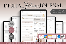 Load image into Gallery viewer, 2026 Digital FITNESS planner, GoodNotes Fitness Planner, Fitness Journal, Weight Loss Tracker, iPad Workout Planner, Wellness Template (Mono)
