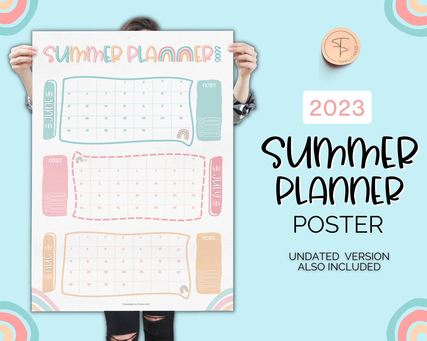 Kids Summer Calendar 2023 | Summer Poster, Summer Countdown, Printable Planner & Checklist | Colorful Sky