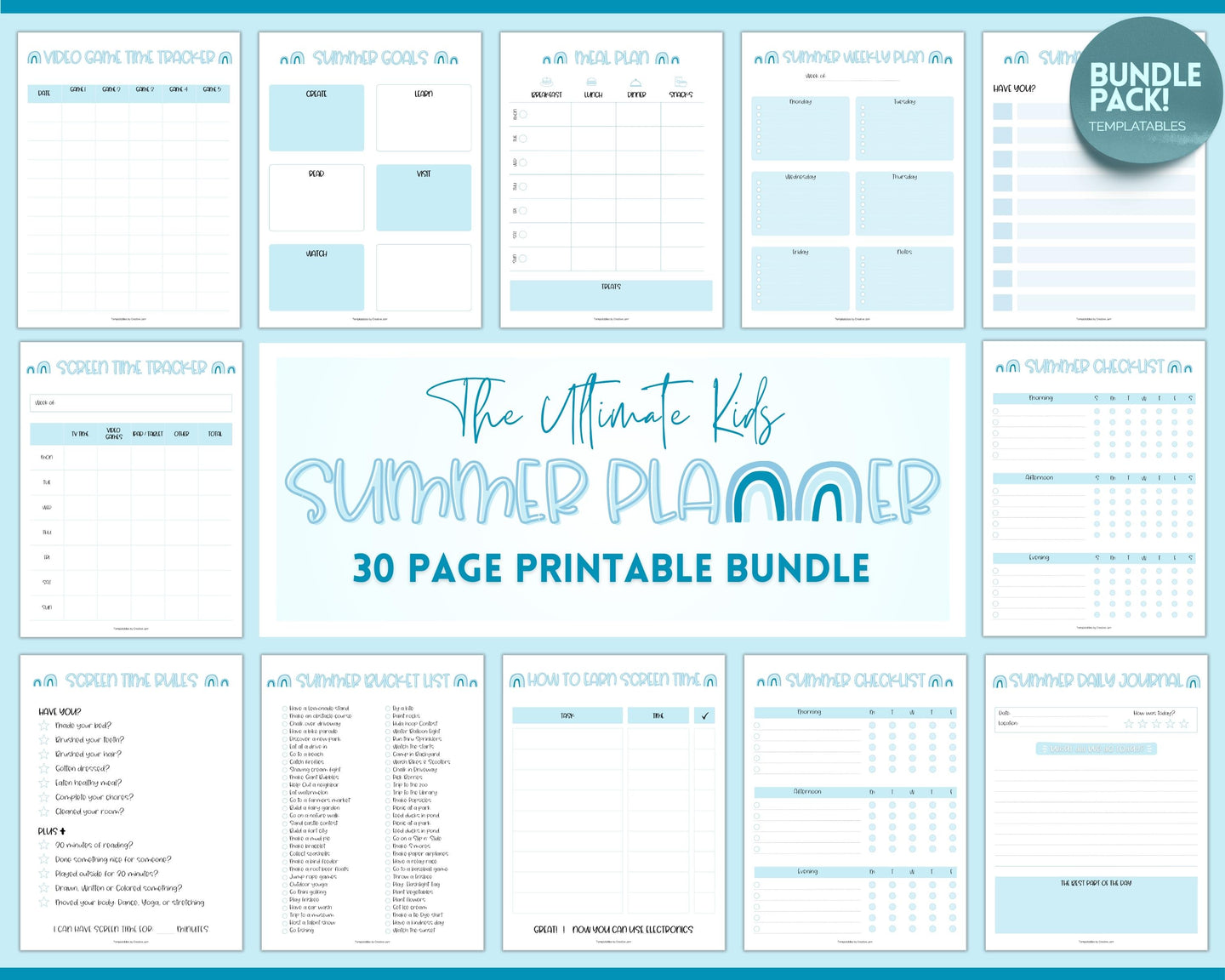 2023 Summer Planner for Kids | Kids Summer Schedule, Activities, Printable Calendar & Checklist Template | Blue