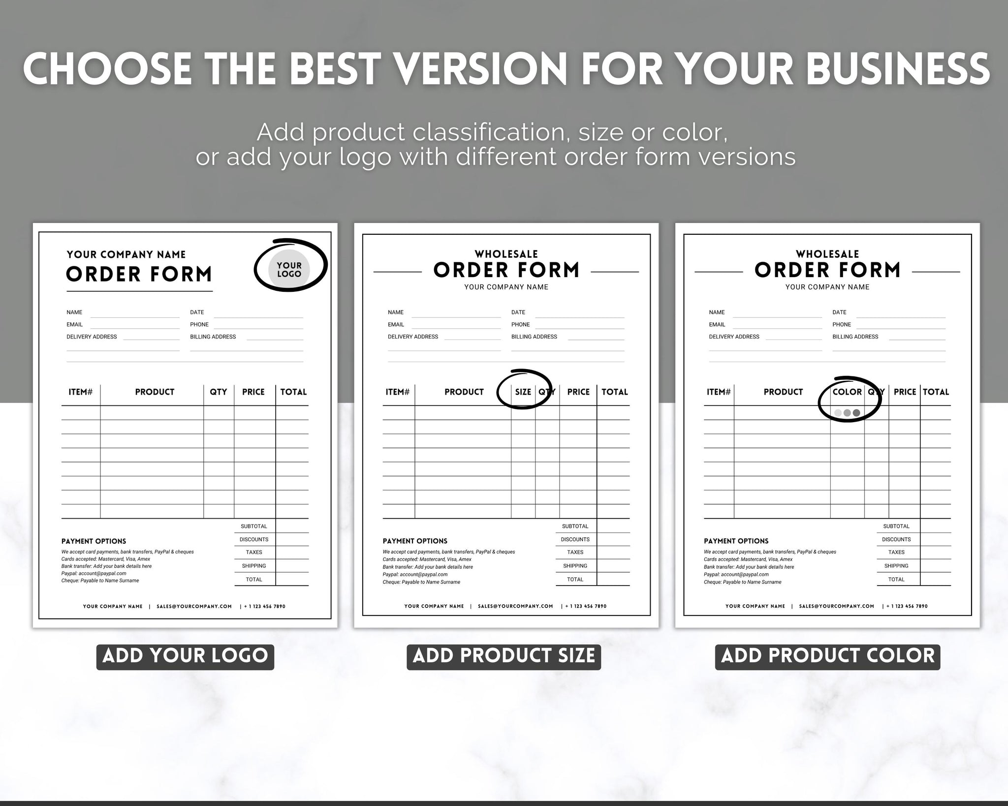 Editable Order Form Template Bundle for Small Businesses