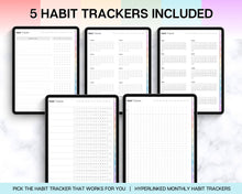 Load image into Gallery viewer, Digital Habit Tracker | Daily, Monthly &amp; Yearly Habit Tracker | Simple Goal &amp; Routine Tracker for GoodNotes &amp; iPad | Colorful
